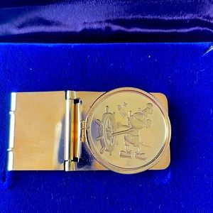 Disney Steamboat Willy Disney Money clip 22K gold plate/solid silver NWT Perfect